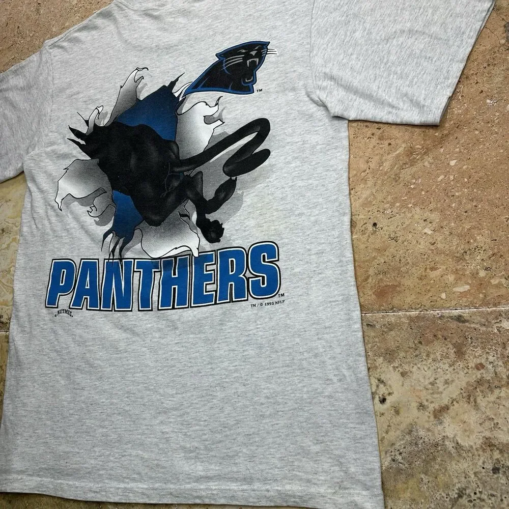 Vintage Carolina Panthers T-Shirt Large Nutmeg 1993 Double Sided USA Made - Picture 10 of 11